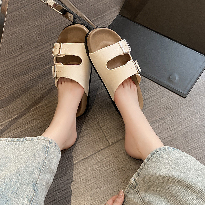 2025新款拖鞋女夏外穿时尚上班配裙子高级感软厚底一字拖勃肯凉鞋