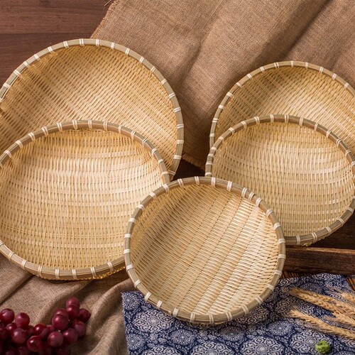 竹子编织竹制品馒头筐竹编簸箕筐洗菜沥水淘米篮水果篮小竹筐道具