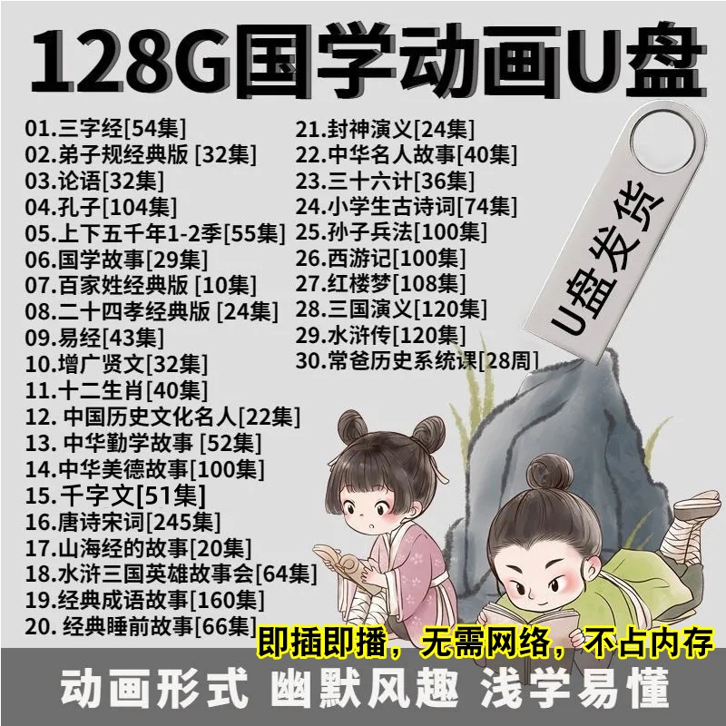 儿童国学早教视频车载动画片U盘全集三字经弟子规唐诗宋词论语