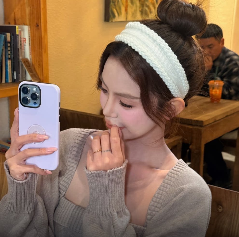 韩国手工拼接毛线秋冬高级感发箍