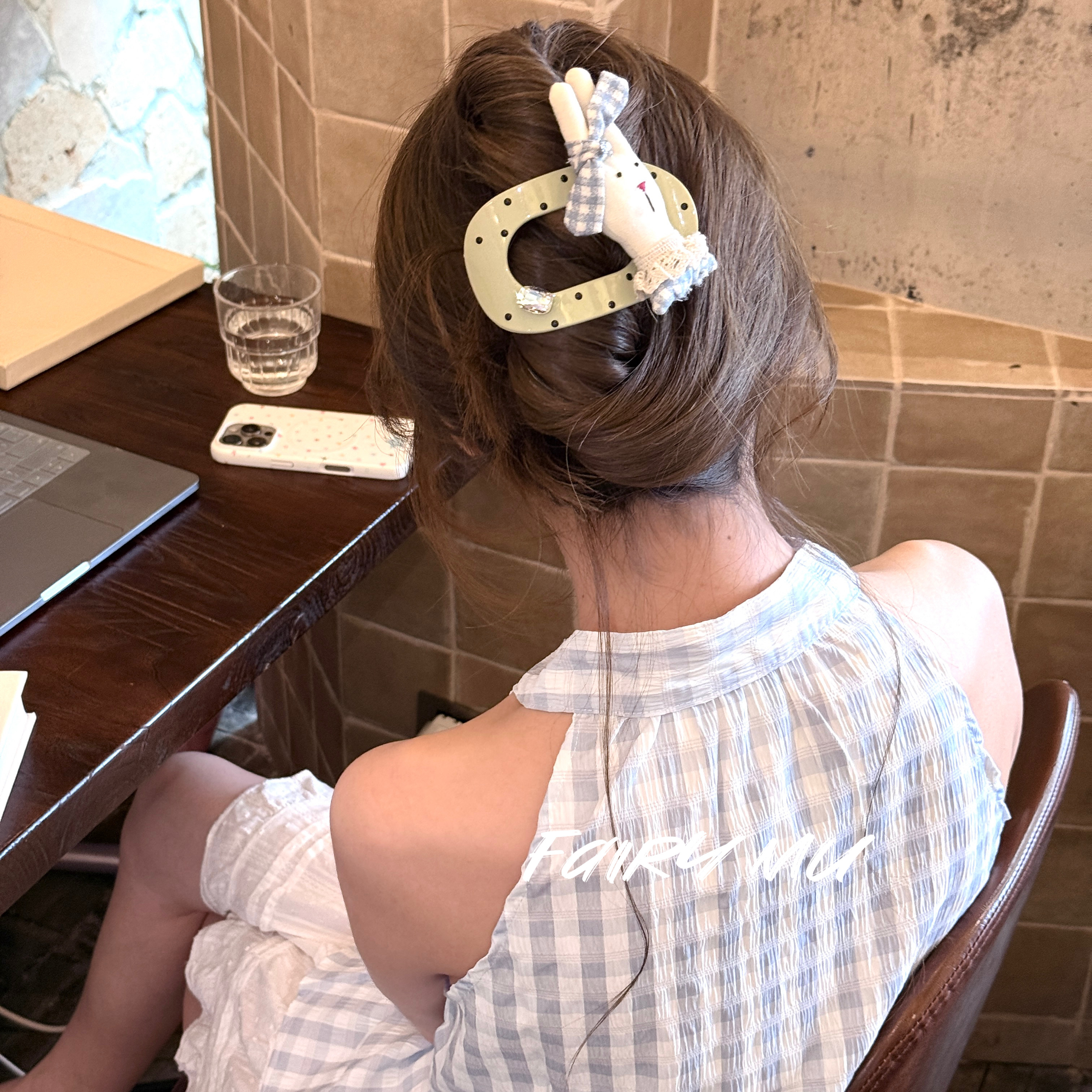 围巾兔子鲍鱼夹盘发夹后脑勺饱满发夹可爱少女侧边鸭嘴夹头饰韩系