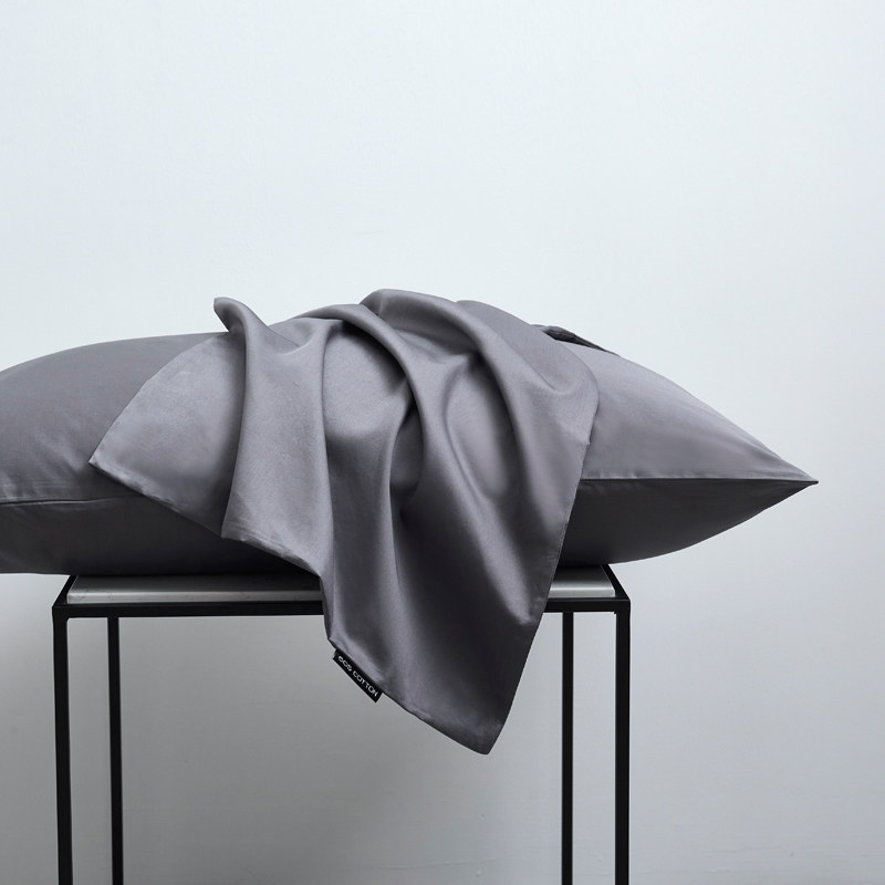 北欧风信封式枕套纯色全棉贡缎长绒棉纯棉枕头套（一对装不含芯）