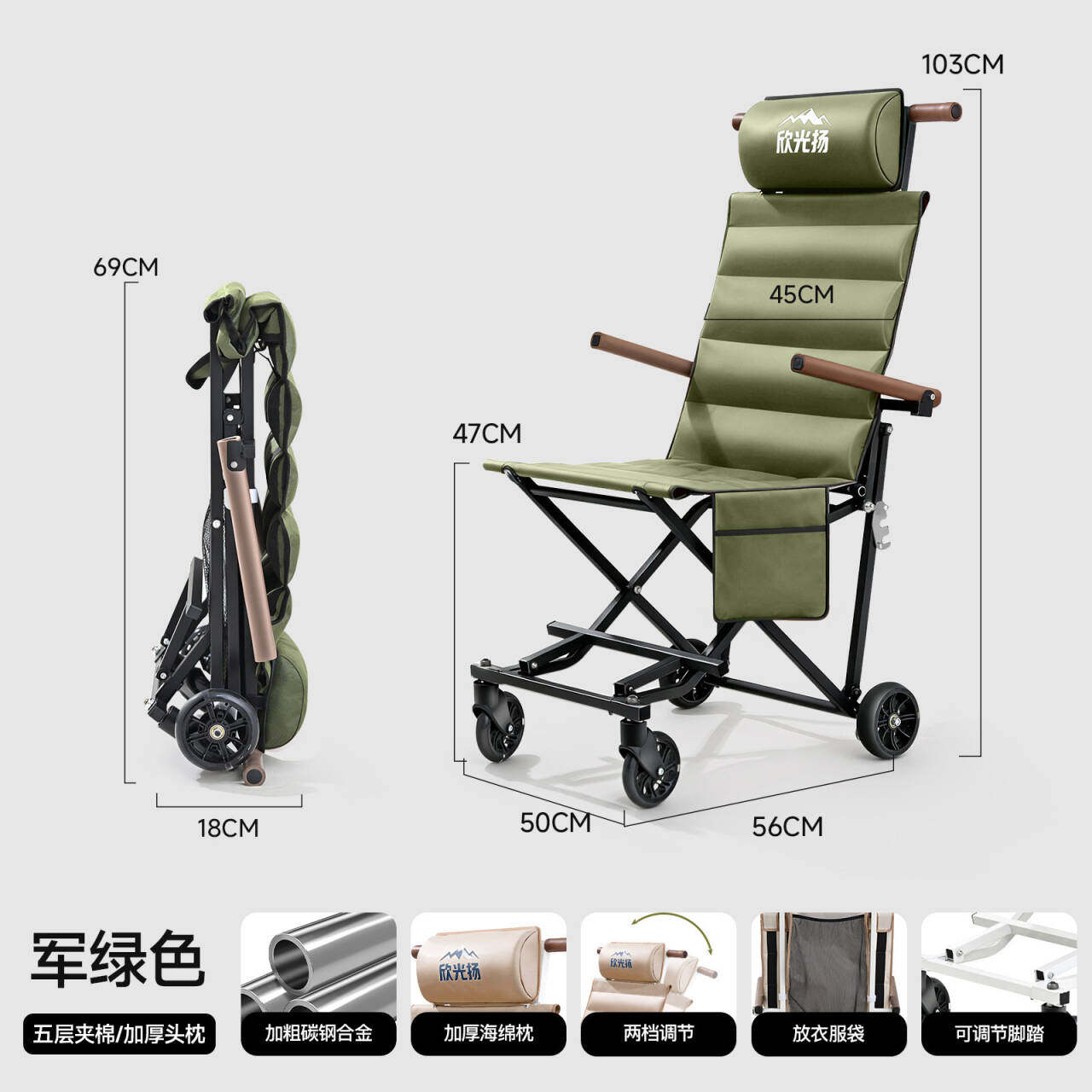 户外折叠椅承重500斤加厚老人专用手推车出行轻便小型轮椅便携式图片