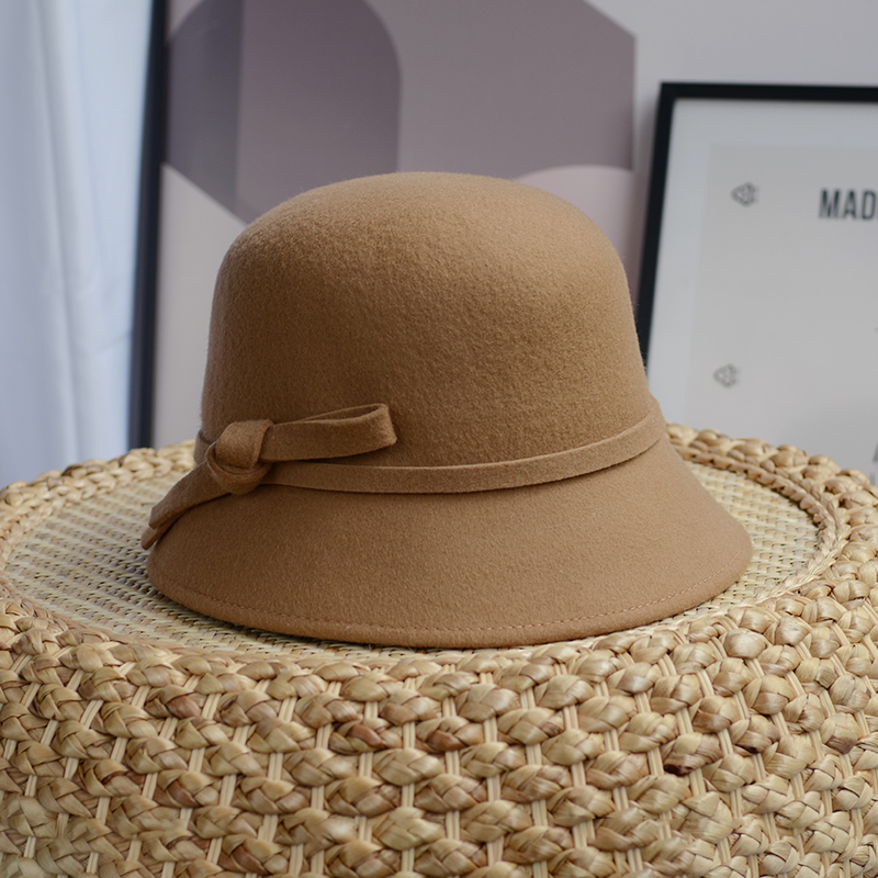 帽子女秋冬百搭羊毛渔夫帽女士盆帽英伦时尚圆顶礼帽复古毛呢毡帽