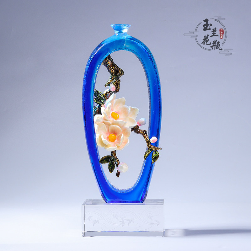 琉璃玉兰花瓶摆件珐琅彩工艺品中国风家居装饰客厅酒柜高档轻奢