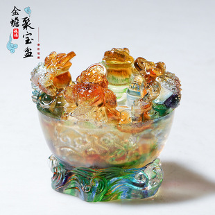 琉璃金蟾聚宝盆摆件招财家居装饰新店开业乔迁新居礼物高档工艺品