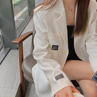 西装外套女春秋韩版宽松英伦风设计感小众休闲气质白色小西服上衣