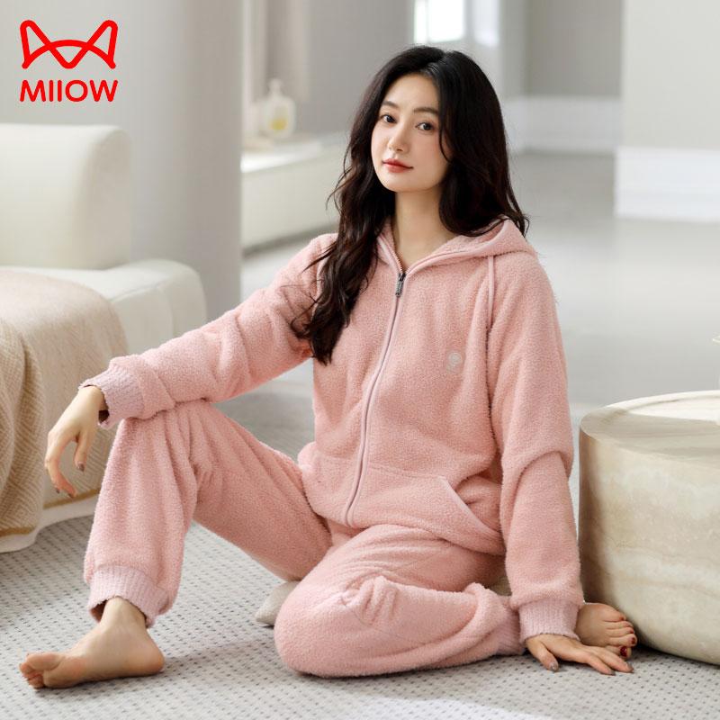 猫人睡衣女士半边绒加绒加厚大码