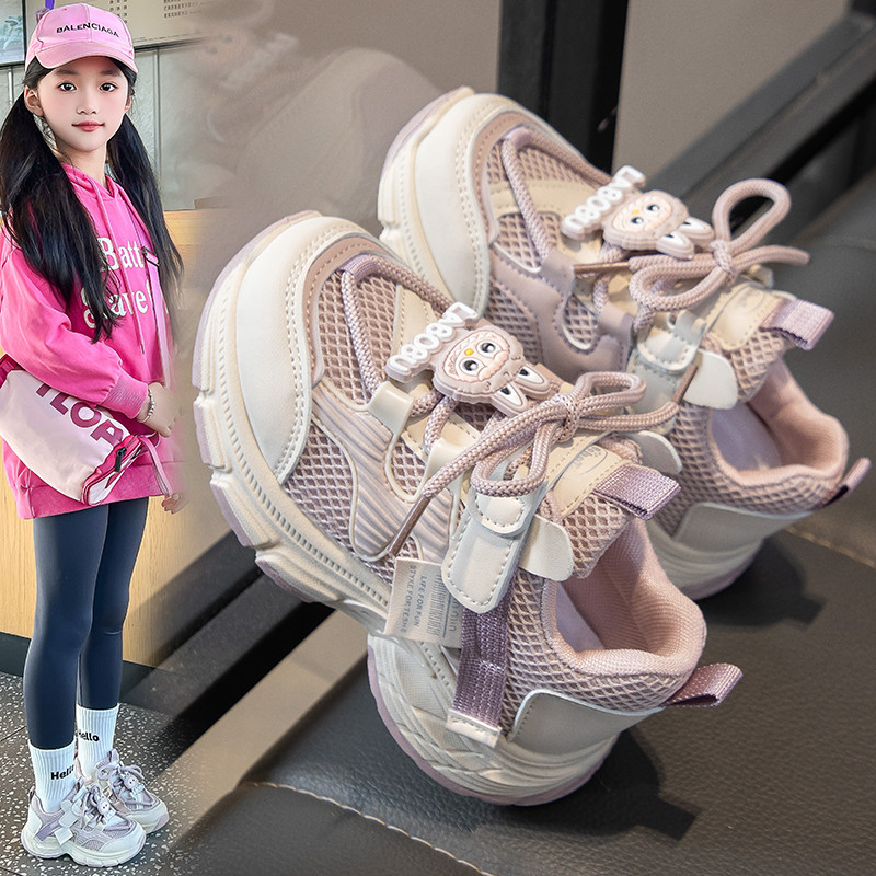 ABC ONE女童鞋子春秋2026新款儿童老爹鞋透气网面卡通儿童运动鞋