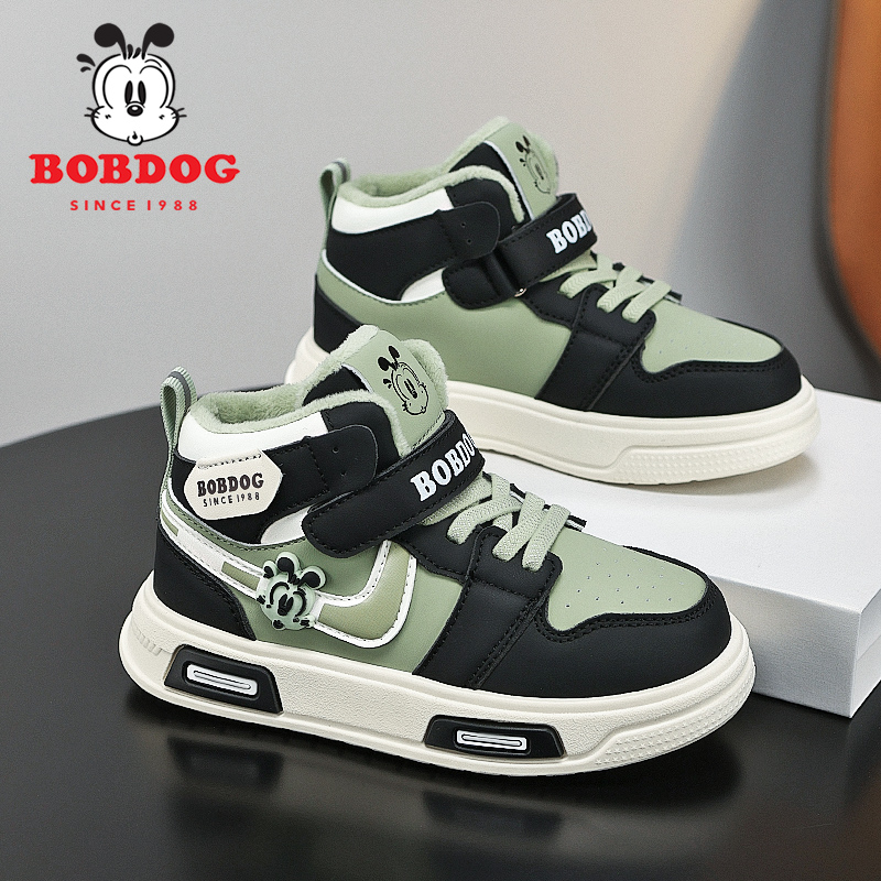 巴布豆男童板鞋秋冬新款加绒棉鞋