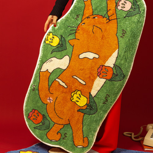 甜话街原创卡通绒面地垫美式复古