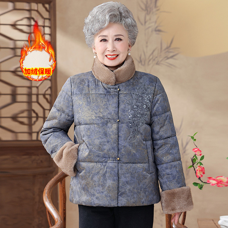 新中式妈妈冬装棉衣加绒加厚外套国风棉服中老年女洋气保暖小棉袄