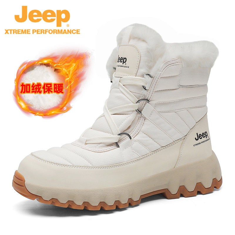 JEEP MARTIN BOOTS MENS HIGH-TOP WATERPROOF NON-SLIP NORTHEAST COTTON SHOES WINTER FLEECE THICKENED WARM WHITE SNOW BOOTS WOMEN