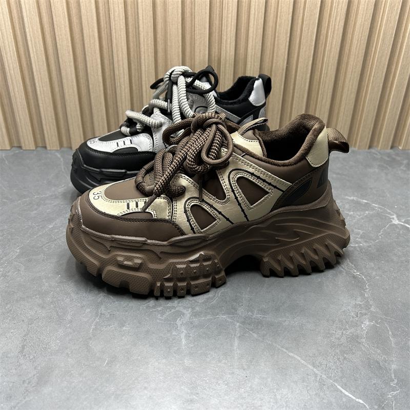 真皮拼接休闲厚底棉老爹鞋