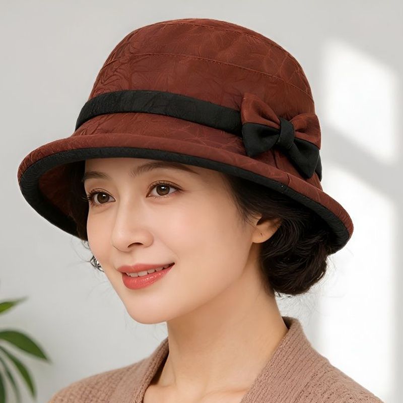 女士薄款遮阳布帽春秋季气质休闲盆帽中老年人渔夫帽妈妈礼帽