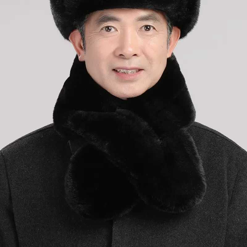中老年人爸爸妈妈围脖冬季男女加厚保暖仿水貂毛爷爷奶奶皮草围巾