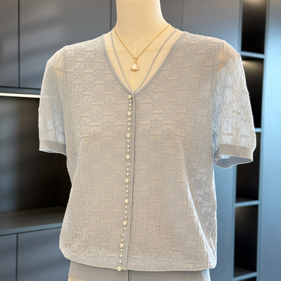 时髦洋气妈妈装针织衫女短袖2025夏装新款上衣气质百搭中老年T恤