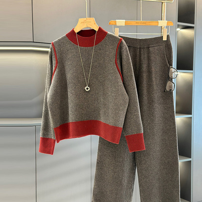 时尚洋气年轻妈妈装针织套装女2025年冬装气质百搭中年毛衣两件套