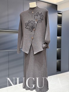 中老年遮肉毛衣套裙 秋冬两件套长款 时尚 气质妈妈针织连衣裙女套装
