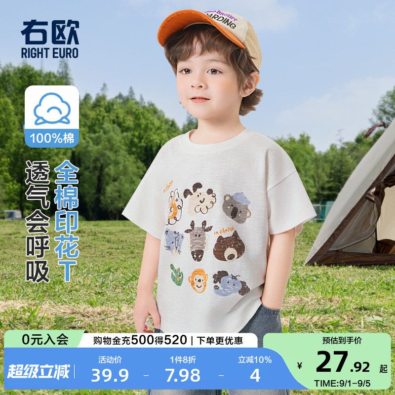 右欧女童男童短袖T恤纯棉可爱春夏新款童装儿童卡通动漫夏装上衣图片