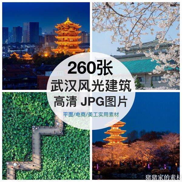 高清图库 湖北武汉风光建筑图片素材黄鹤楼樱花装饰绘画打印海报图片