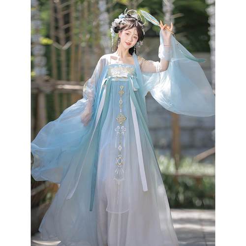 诃子一片刺绣风女原创式春秋季中国唐制齐胸裙套装仙气衫大袖汉服