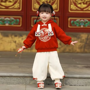 中国绒卫衣男童小女孩 唐装 国潮服拜年风休闲冬装 宝宝汉服风加套装