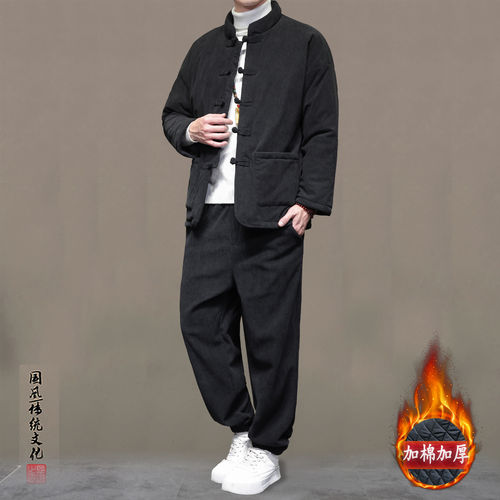 套装风复古冬季棉服唐装男装加厚新男款加棉中式休闲外套棉衣中国