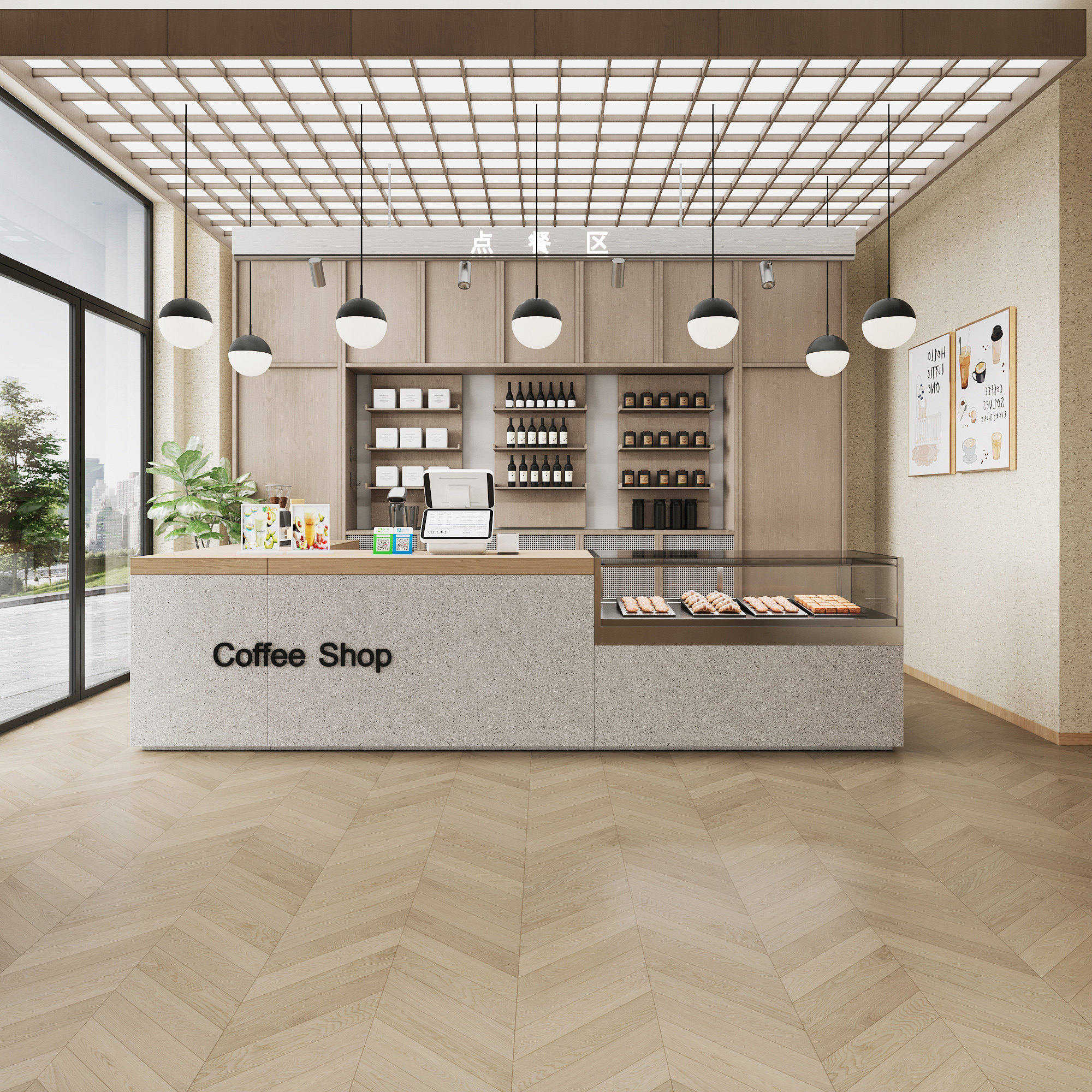 现代简约咖啡店收银台一体式商用吧台桌木质前台接待台