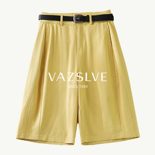 【VAZSLVE/全新奢品】捡漏纯棉短裤女2026夏季时尚黄色五分休闲裤