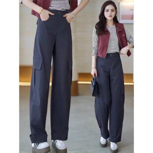 铁灰色弯刀工装裤女2025春秋季新款多口袋美式运动裤休闲阔腿裤子