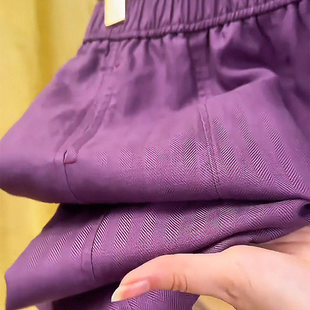 九分天丝亚麻休闲裤女2025夏季新款小个子薄款防晒紫色弯刀裤子