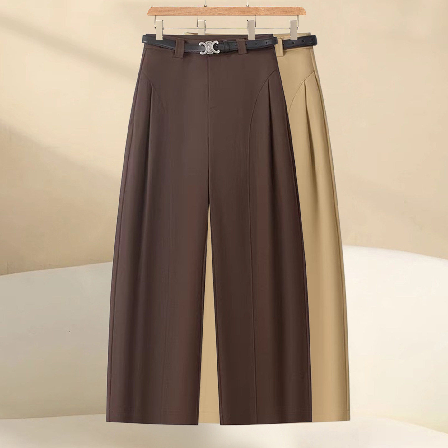 摩卡棕弯刀贝斯裤女2026春秋季新款今年流行爆款宽松阔腿休闲裤子