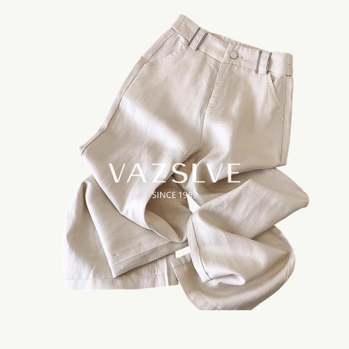 2026人字纹天丝亚麻休闲直筒裤女裤松紧高腰裤子女宽松阔腿裤显瘦