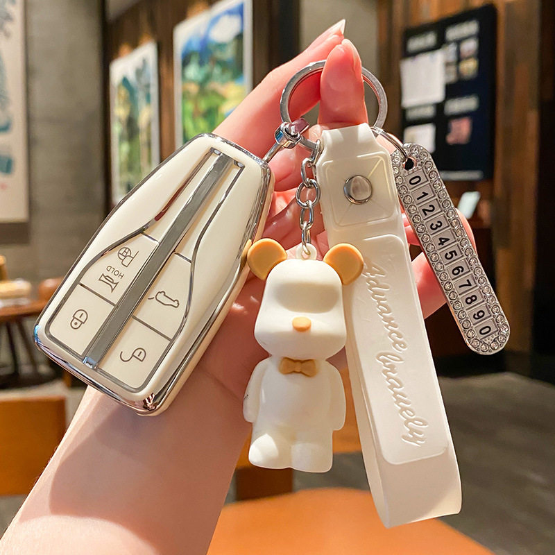 适用红旗hs5钥匙套hs7扣h5女h9包e-hs9汽车保护壳h7高档可爱挂件图片
