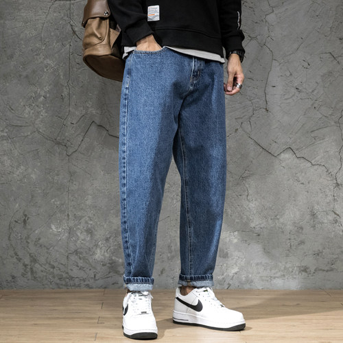 潮牌大码小脚ins简约牛仔裤子