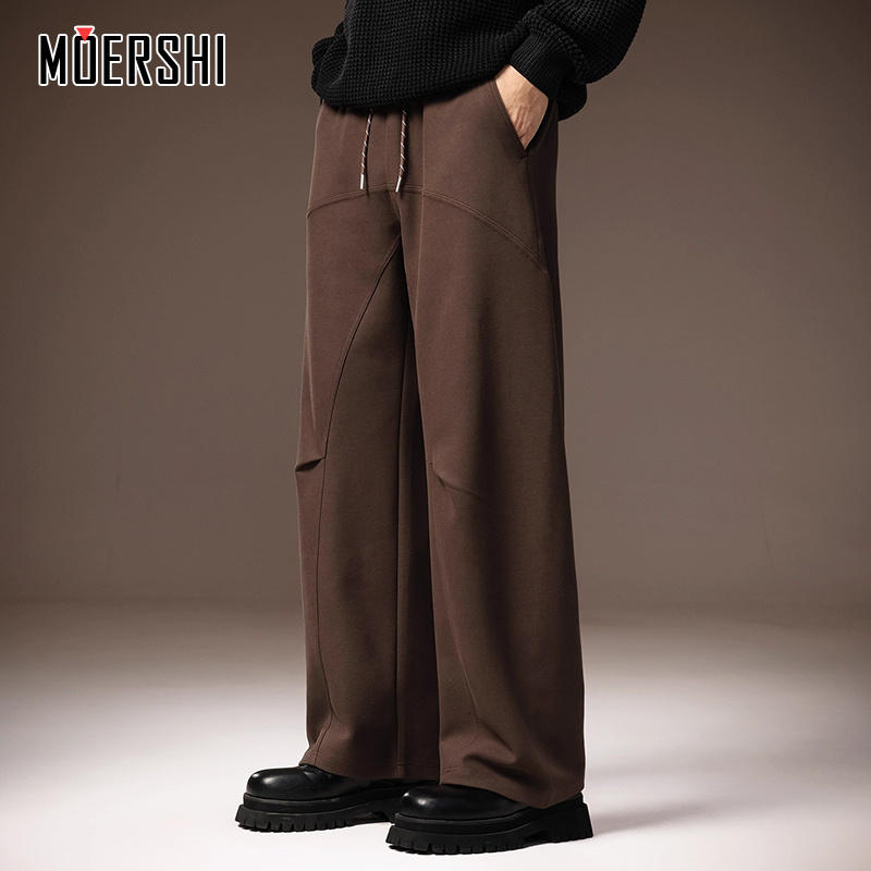 时髦绒感美式复古廊形弯刀休闲裤