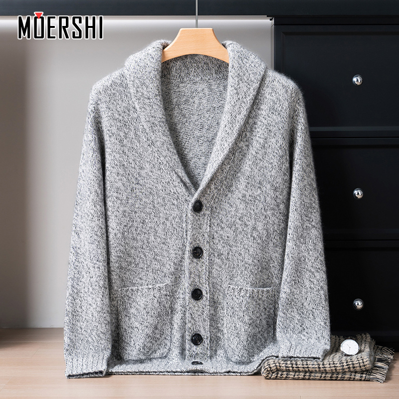 纯山羊绒加厚开衫男设计感毛衣