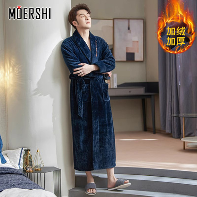 珊瑚绒睡袍男士冬季睡衣一体式