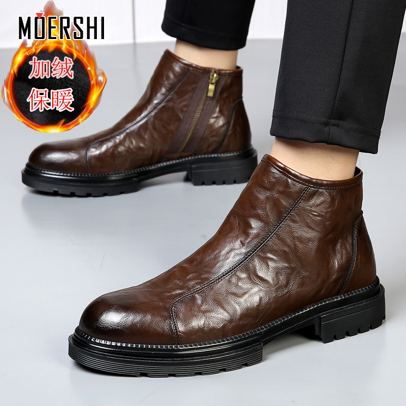 马丁靴男休闲高帮皮鞋加绒短靴