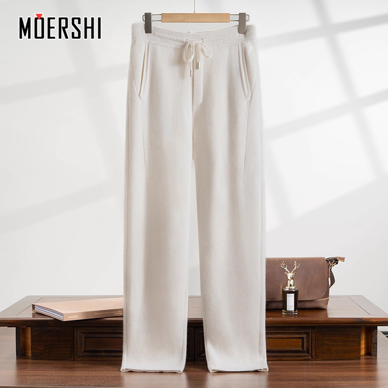 100纯羊绒裤男老钱风直筒裤宽松