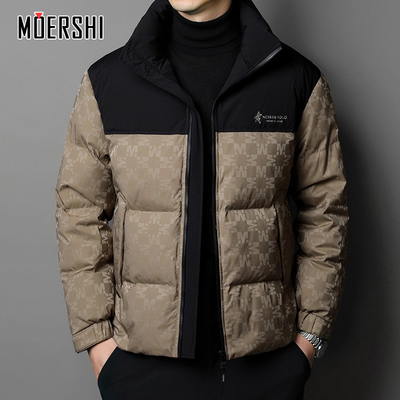 加厚保暖拼色羽绒服男休闲立领