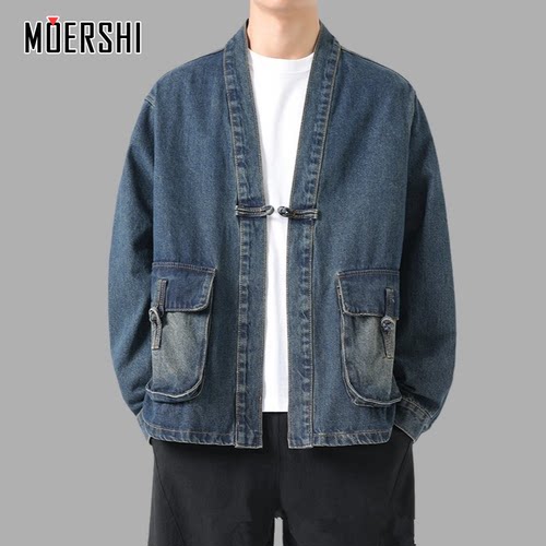 中国风牛仔外套男新中式唐装汉服