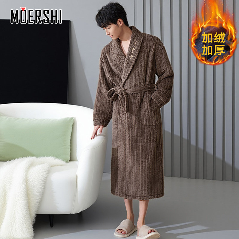 轻奢珊瑚绒睡袍男士冬季加绒加厚款法兰绒睡衣冬天浴袍大码家居服
