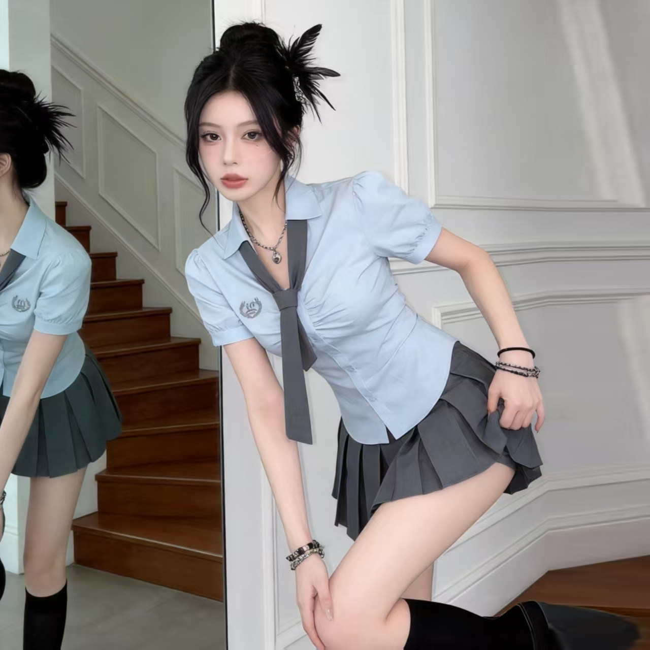 性感柔式spa按摩足浴技师工作服女足疗会所前台jk制服职业套装裙