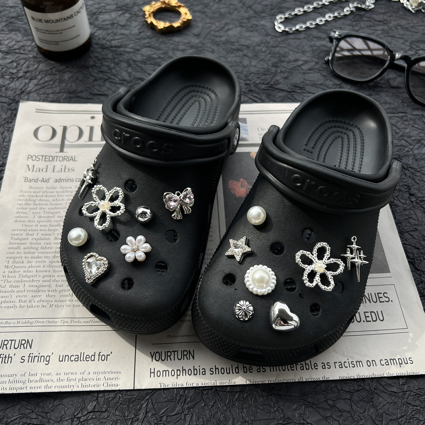 适配Crocs洞洞鞋配件 甜酷少女风花朵星星水钻鞋花百搭装饰扣套装