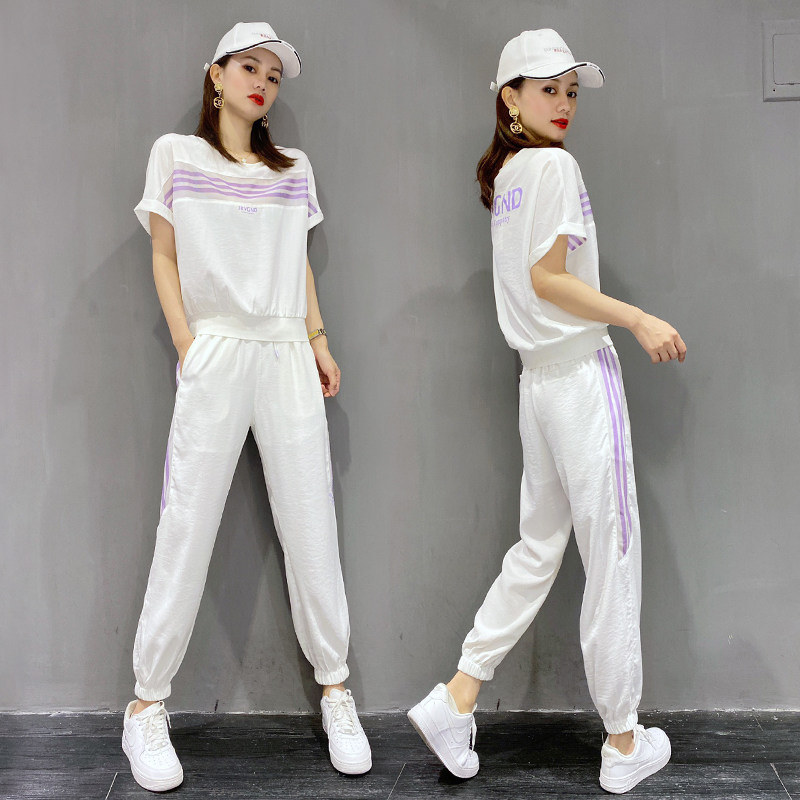 欧洲站夏装2020新款休闲套装女时尚潮流薄款防晒短袖运动服两件套