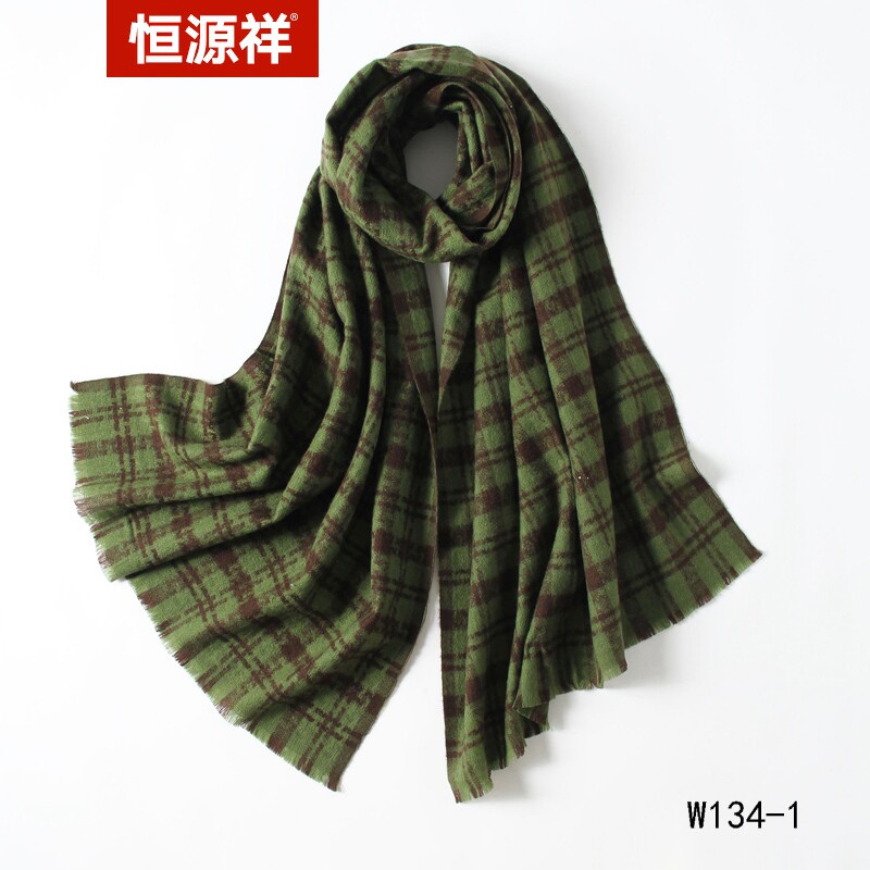 恒源祥2022千鸟格羊毛围巾女士秋冬季韩版围脖女保暖加厚长款格子