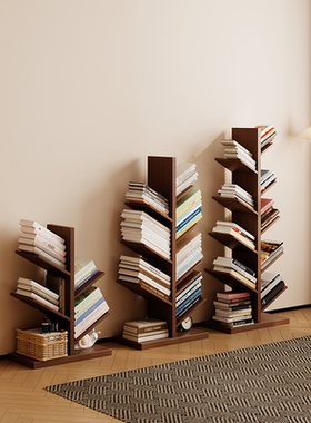 红林日记实木书架树形儿童绘本架落地置物架客厅沙发边飘窗小书柜