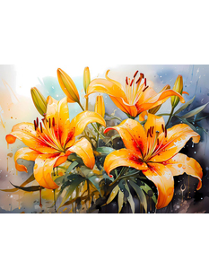 橙色百合花数字油画diy填充画油彩画植物花卉
